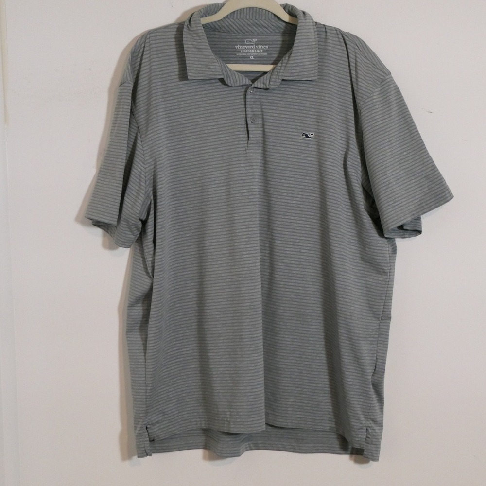 Vineyard Vines Mens Performance Polo XL Gray Striped Preppy Golfcore Athleisure